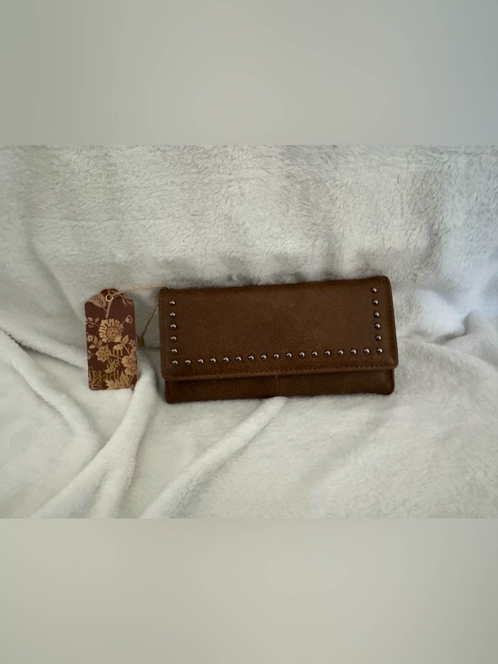 Studded Brown Fold-Over Women's Clutch Wristlet